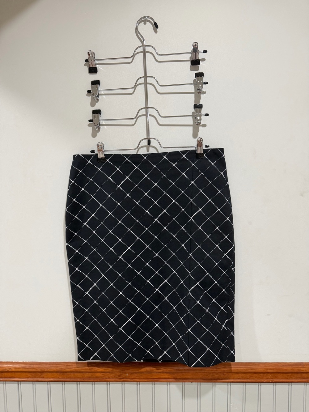 White House Black Market Black Pencil Skirt with White Windowpane Check